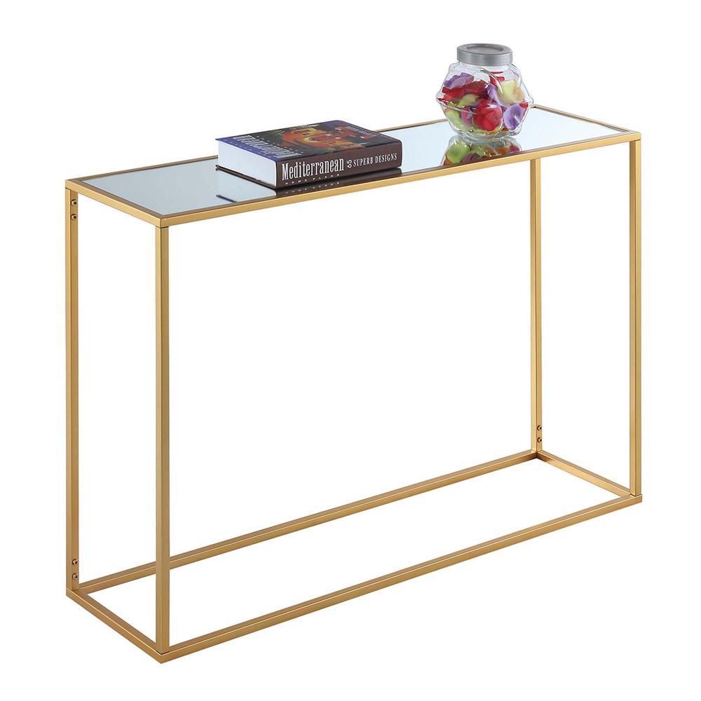 Gold Coast Mirrored Console Table, Mirrored Top/Gold Frame. Picture 1