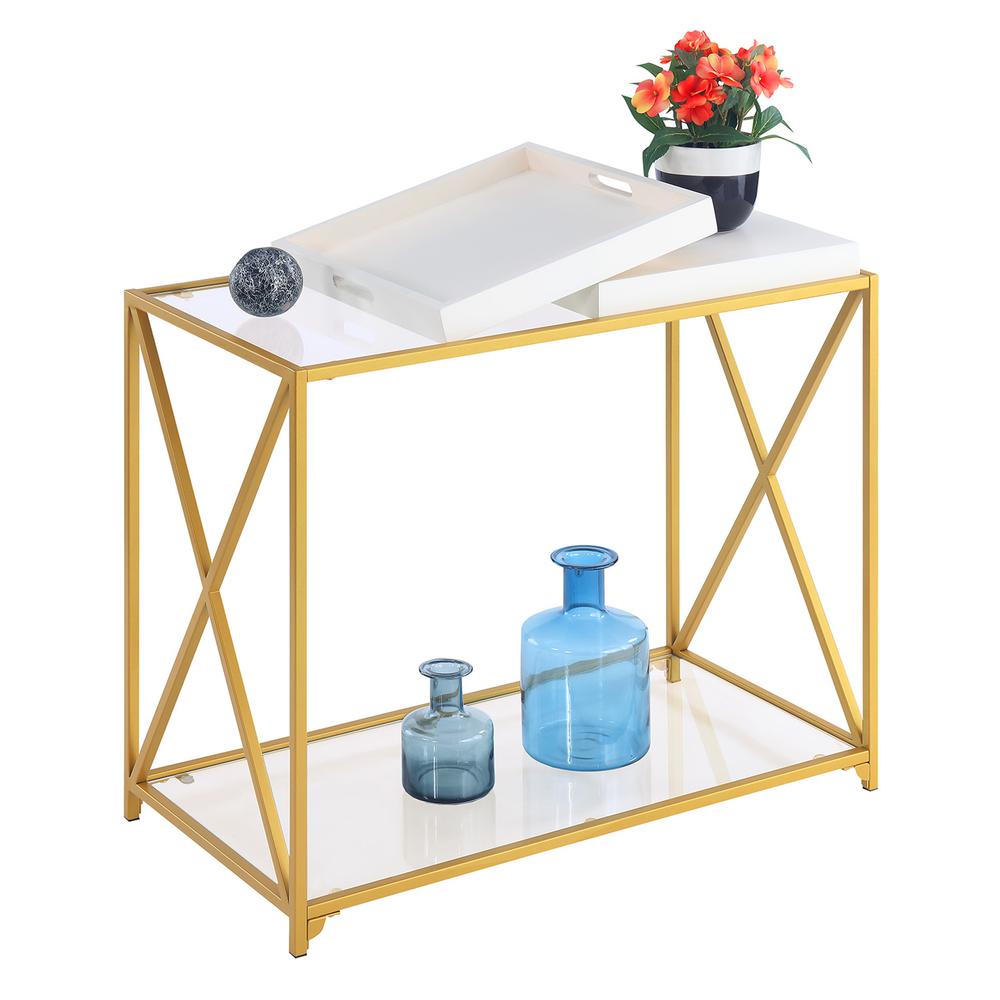 St. Andrews Console Table with Shelf and Removable Trays, White/Gold. Picture 2