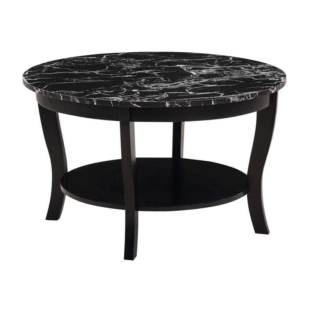 American Heritage Round Coffee Table with Shelf Black. Picture 2
