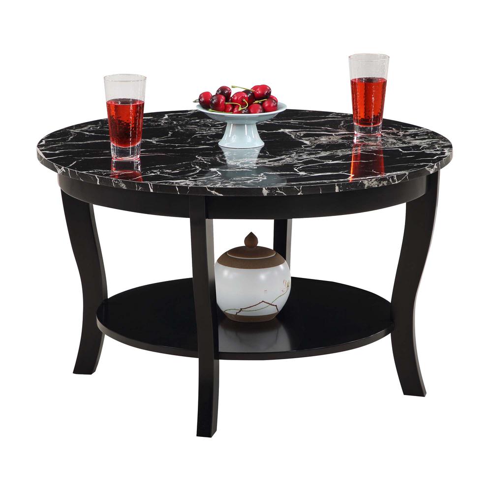 American Heritage Round Coffee Table with Shelf Black. Picture 1