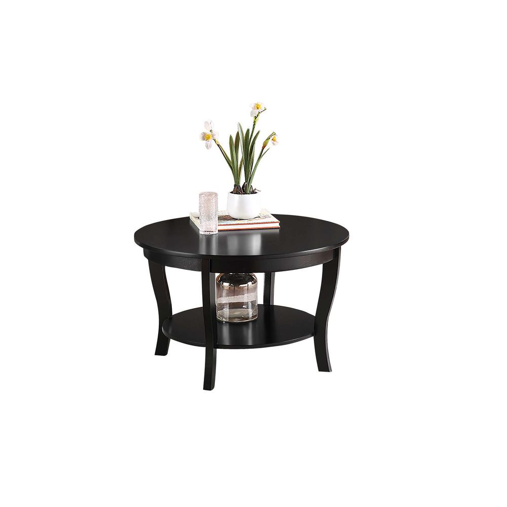 American Heritage Round Coffee Table with Shelf, Black. Picture 1