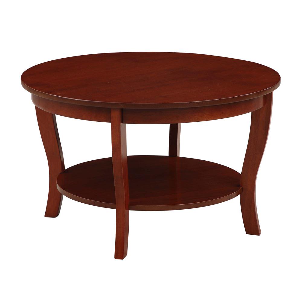 American Heritage Round Coffee Table with Shelf Mahogany. Picture 1