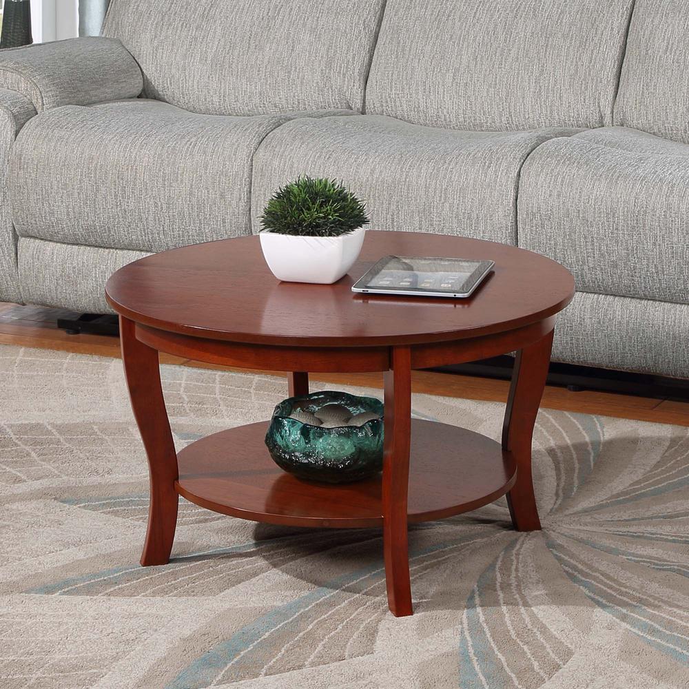 American Heritage Round Coffee Table with Shelf Mahogany. Picture 3