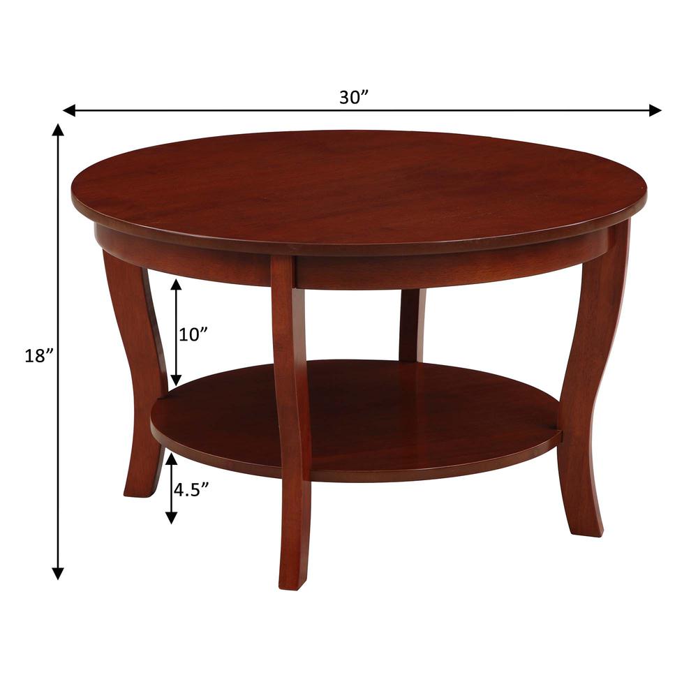 American Heritage Round Coffee Table with Shelf Mahogany. Picture 4