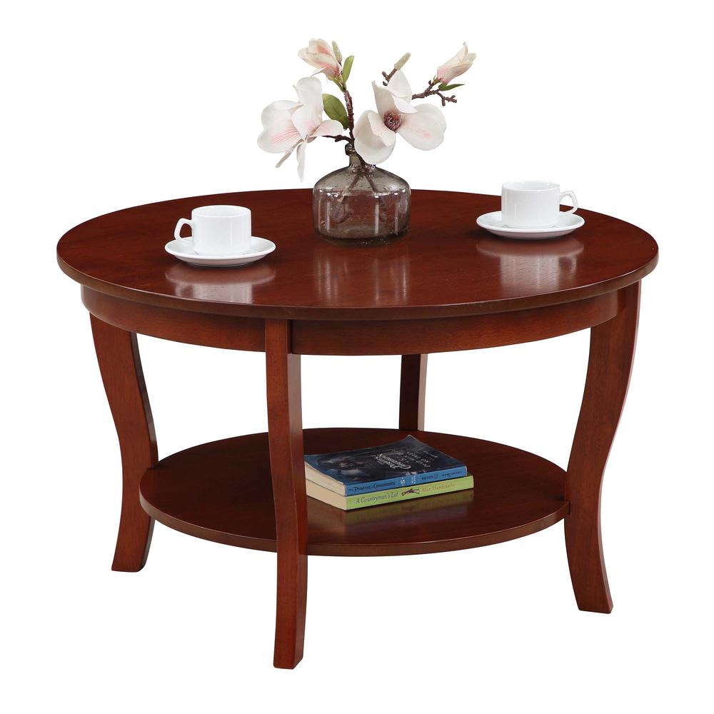 American Heritage Round Coffee Table with Shelf Mahogany. Picture 2