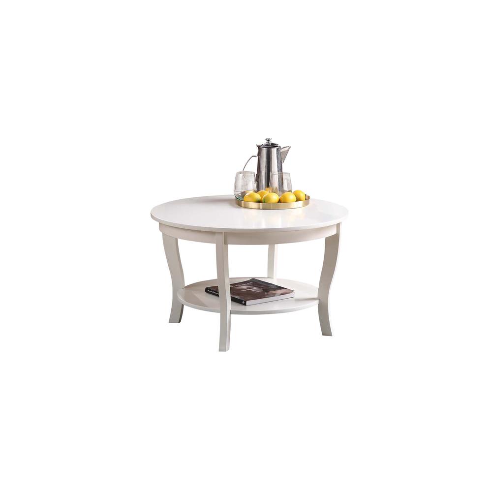 American Heritage Round Coffee Table with Shelf, White. Picture 1