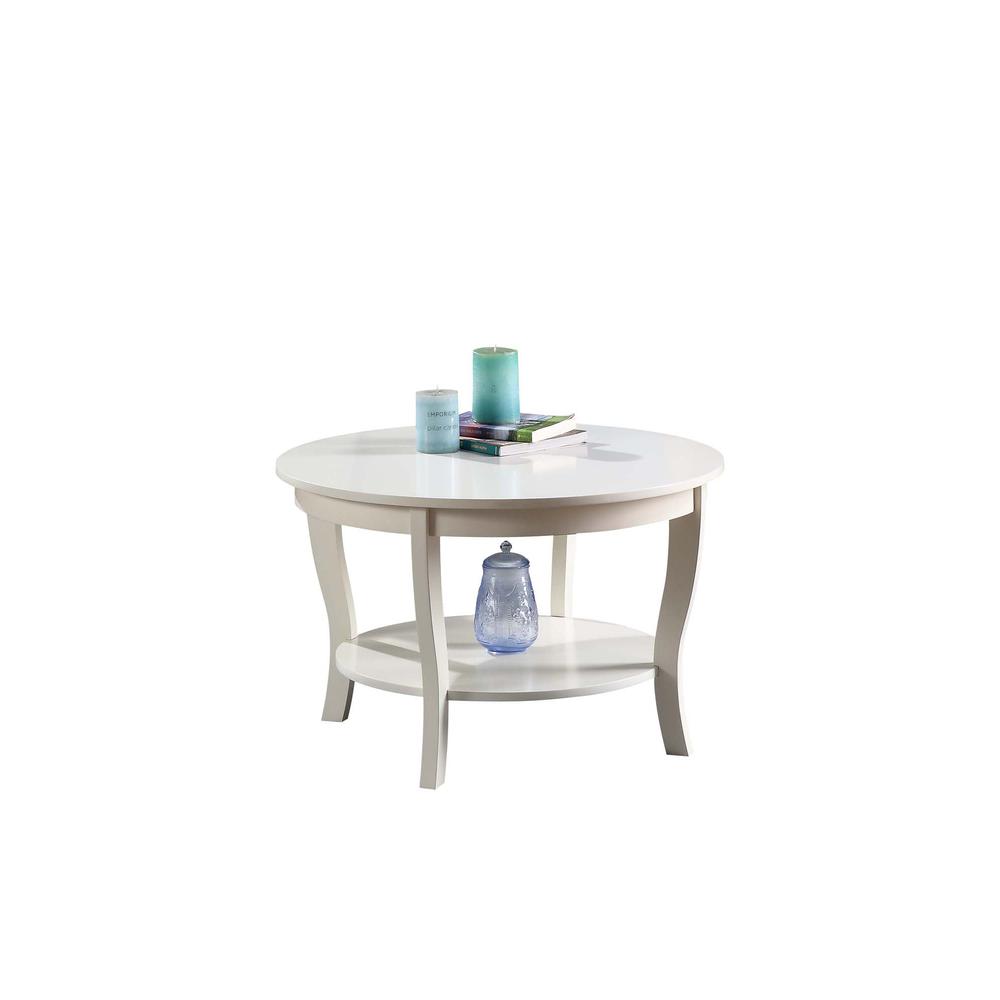 American Heritage Round Coffee Table with Shelf, White. Picture 2