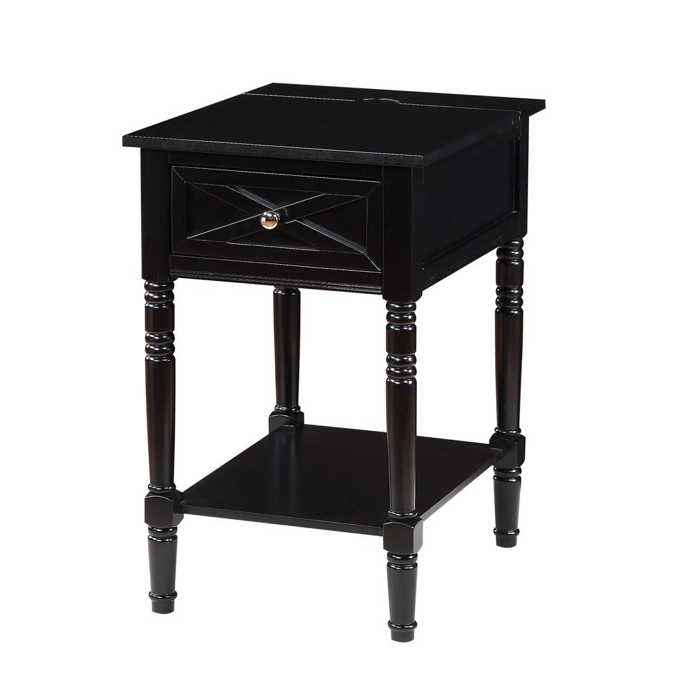 Country Oxford 1 Drawer End Table with Charging Station and Shelf, Black. Picture 1
