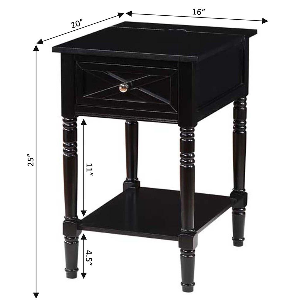 Country Oxford 1 Drawer End Table with Charging Station and Shelf, Black. Picture 6
