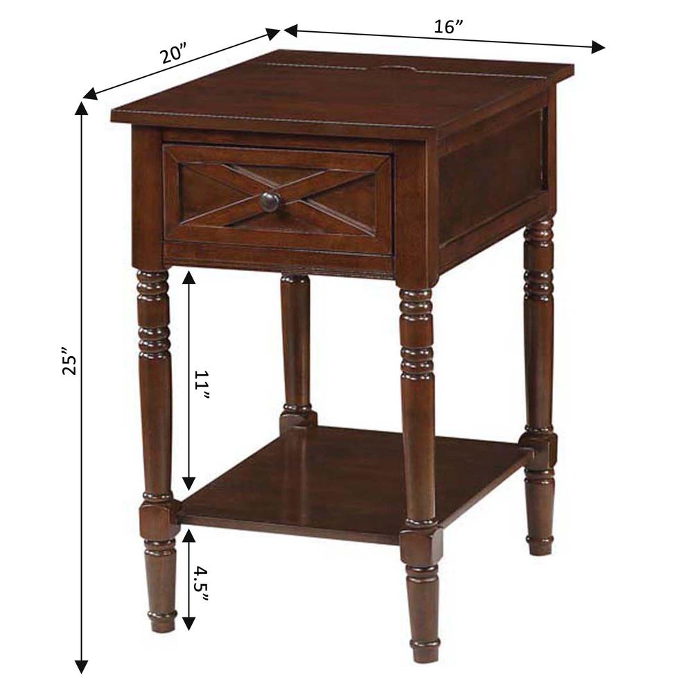 Country Oxford 1 Drawer End Table with Charging Station and Shelf, Espresso. Picture 6