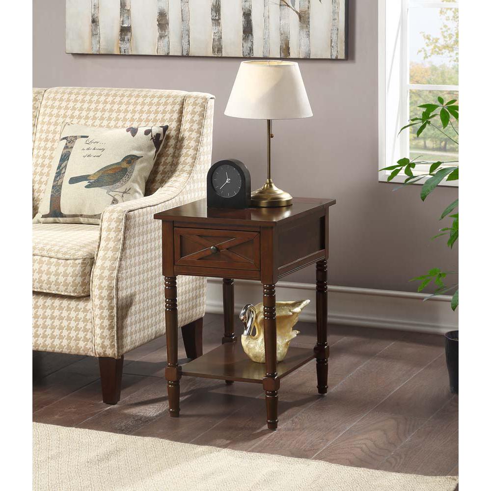 Country Oxford 1 Drawer End Table with Charging Station and Shelf, Espresso. Picture 3