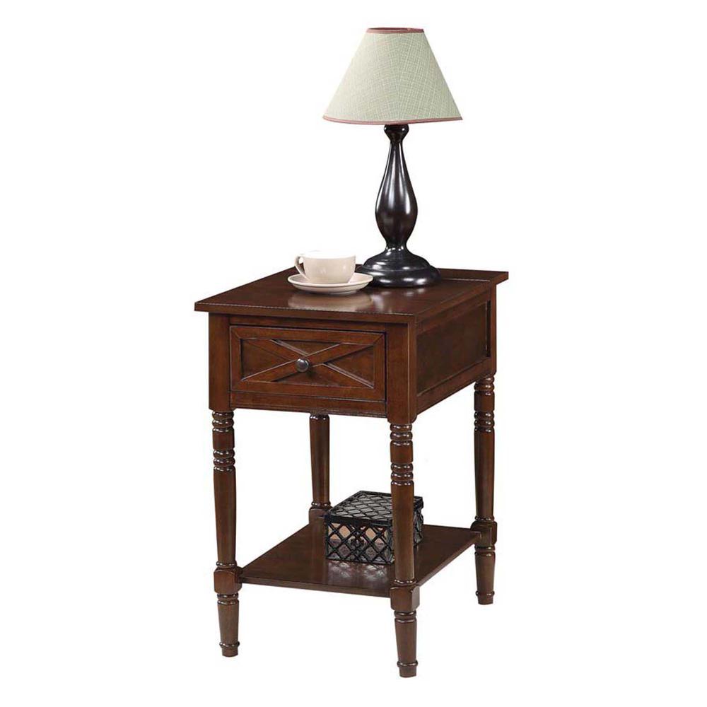 Country Oxford 1 Drawer End Table with Charging Station and Shelf, Espresso. Picture 2