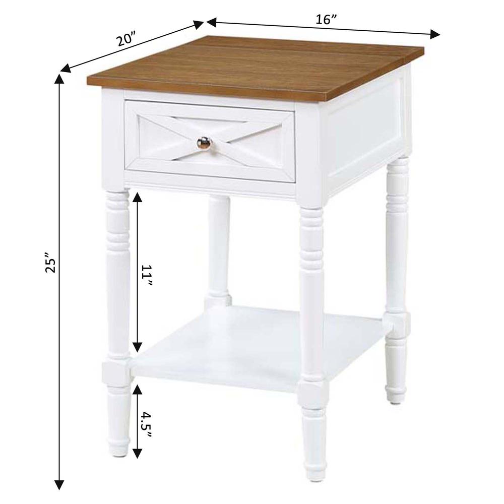 Country Oxford 1 Drawer End Table with Charging Station and Shelf, Driftwood/White. Picture 6