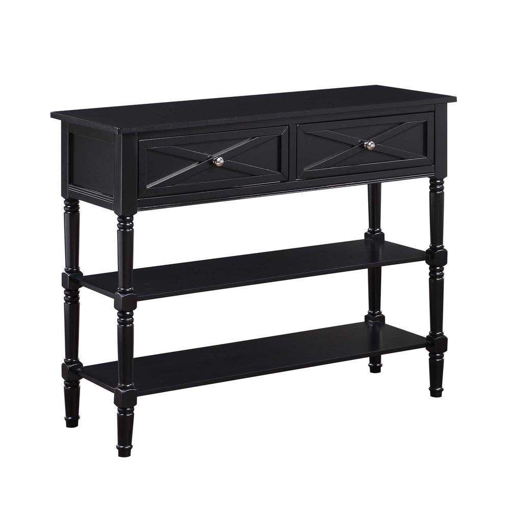 Country Oxford 2 Drawer Console Table with Shelves, Black. Picture 1