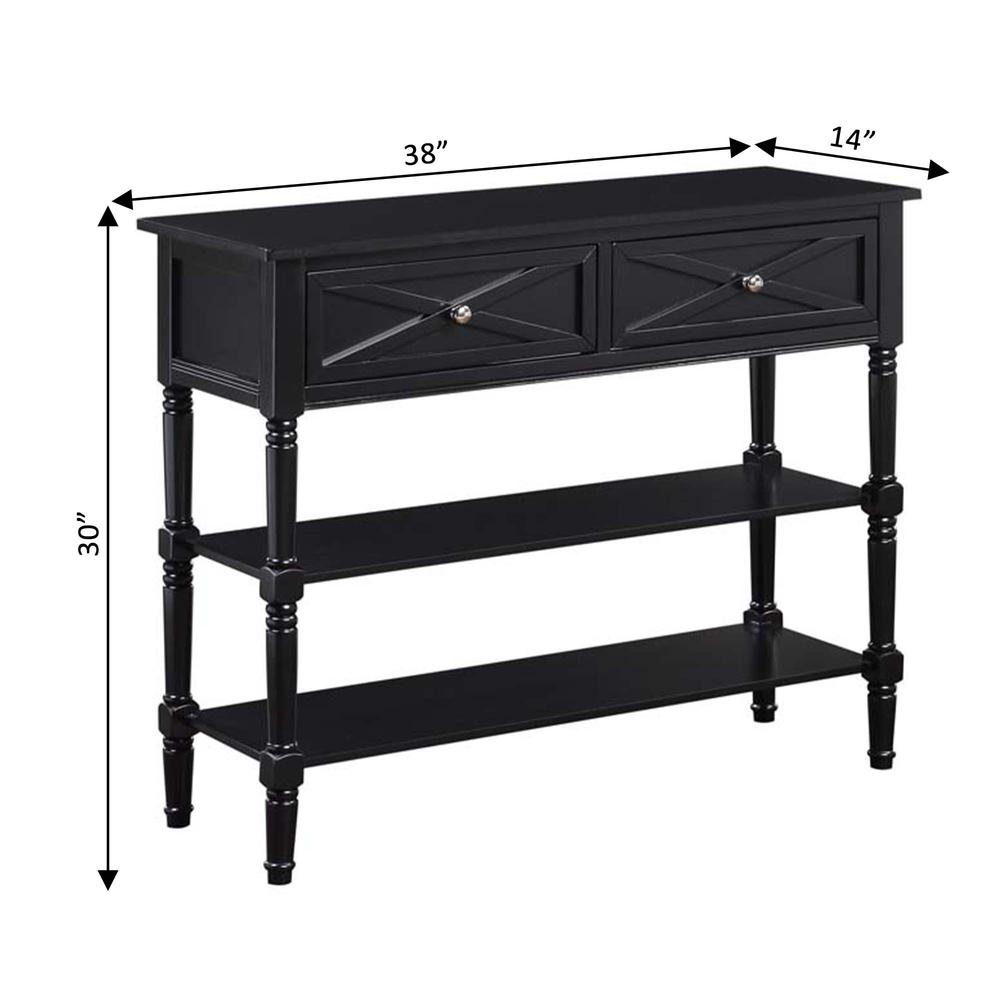 Country Oxford 2 Drawer Console Table with Shelves, Black. Picture 6
