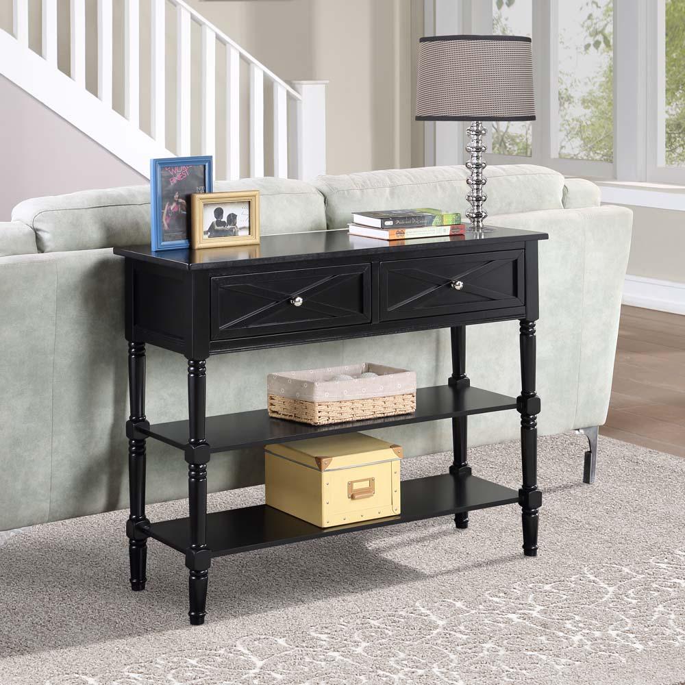 Country Oxford 2 Drawer Console Table with Shelves, Black. Picture 3