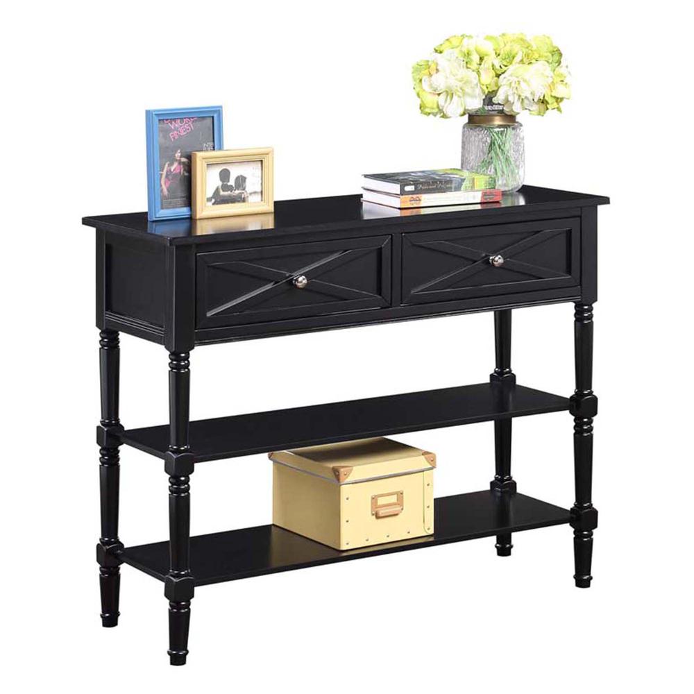 Country Oxford 2 Drawer Console Table with Shelves, Black. Picture 2