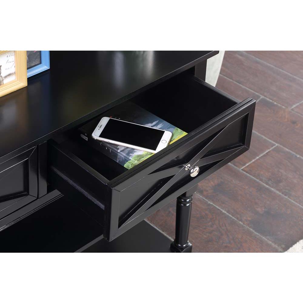 Country Oxford 2 Drawer Console Table with Shelves, Black. Picture 4