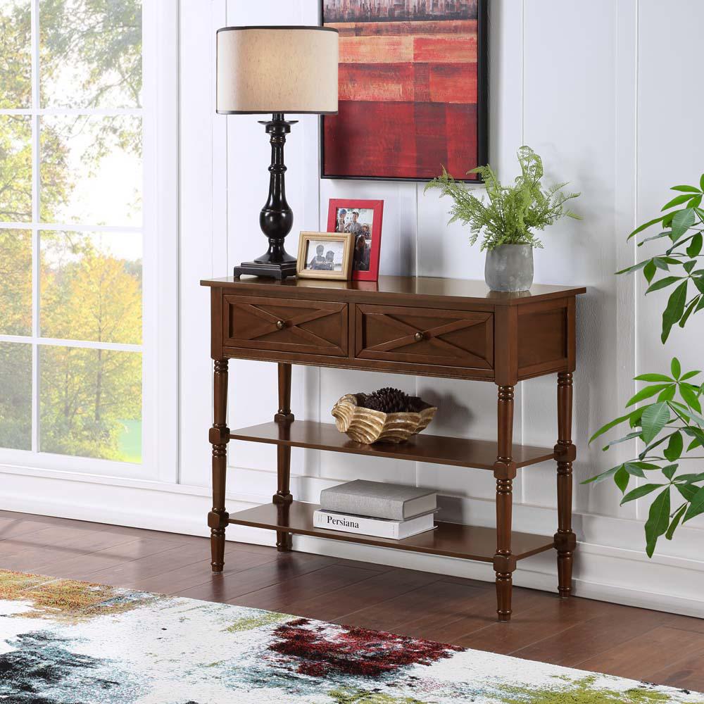 Country Oxford 2 Drawer Console Table with Shelves, Espresso. Picture 3
