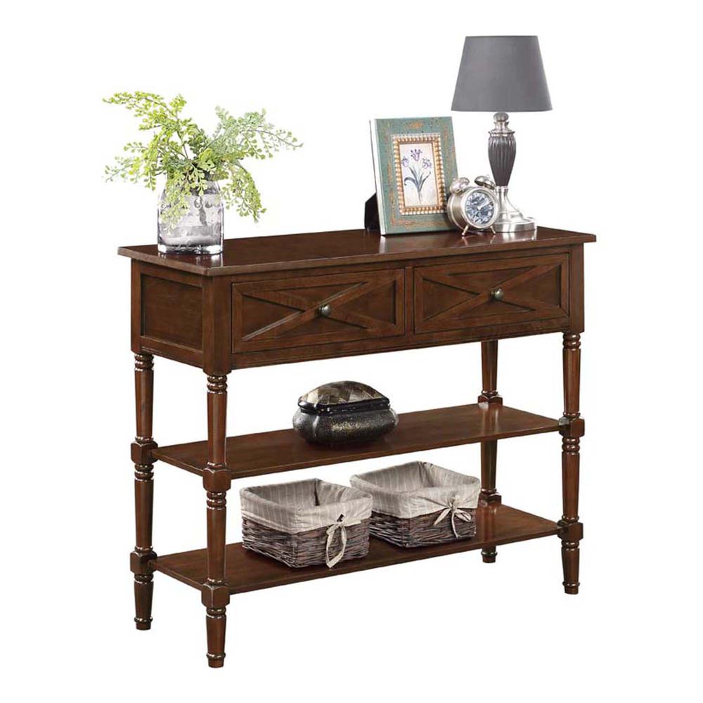 Country Oxford 2 Drawer Console Table with Shelves, Espresso. Picture 2