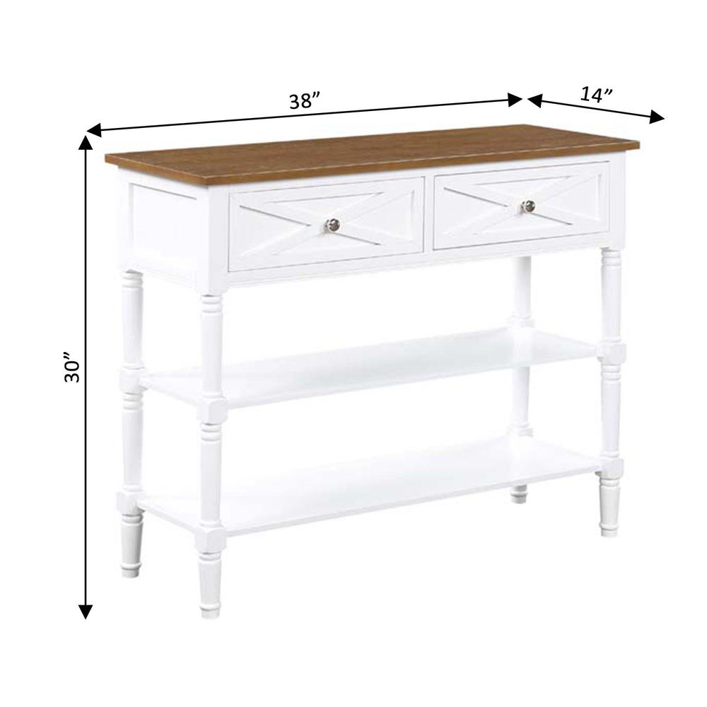 Country Oxford 2 Drawer Console Table with Shelves, Driftwood Top/White Frame. Picture 6