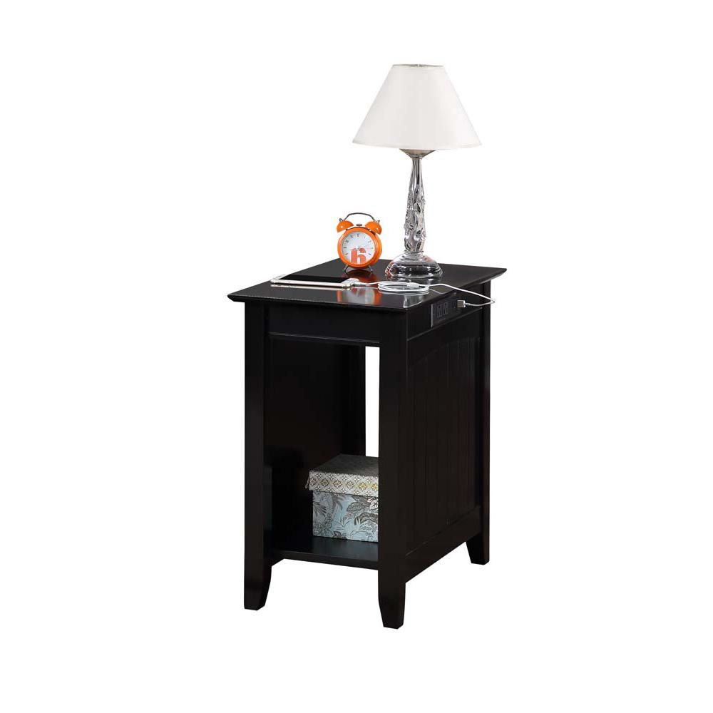 Edison End Table with Charging Station and Shelf, Black. Picture 1