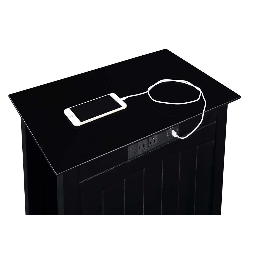 Edison End Table with Charging Station and Shelf, Black. Picture 2