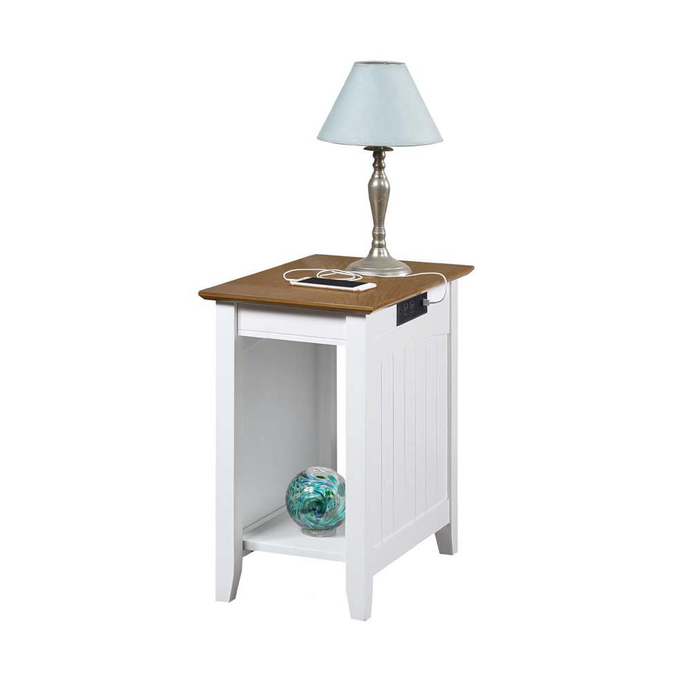 Edison End Table with Charging Station and Shelf, Driftwood/White. Picture 1