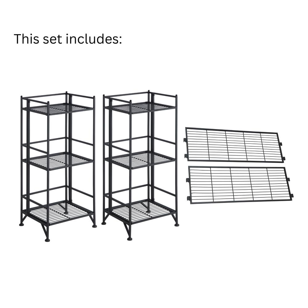 Xtra Storage 3 Tier Folding Metal Shelves with Set of 2 Deluxe Extension Shelves. Picture 2