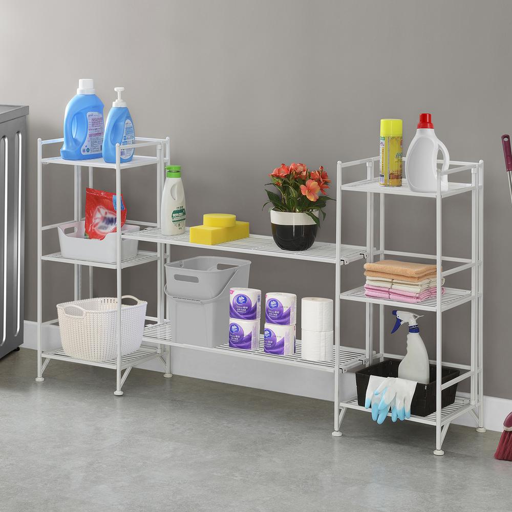 Xtra Storage 3 Tier Folding Metal Shelves with Set of 2 Deluxe Extension Shelves. Picture 6
