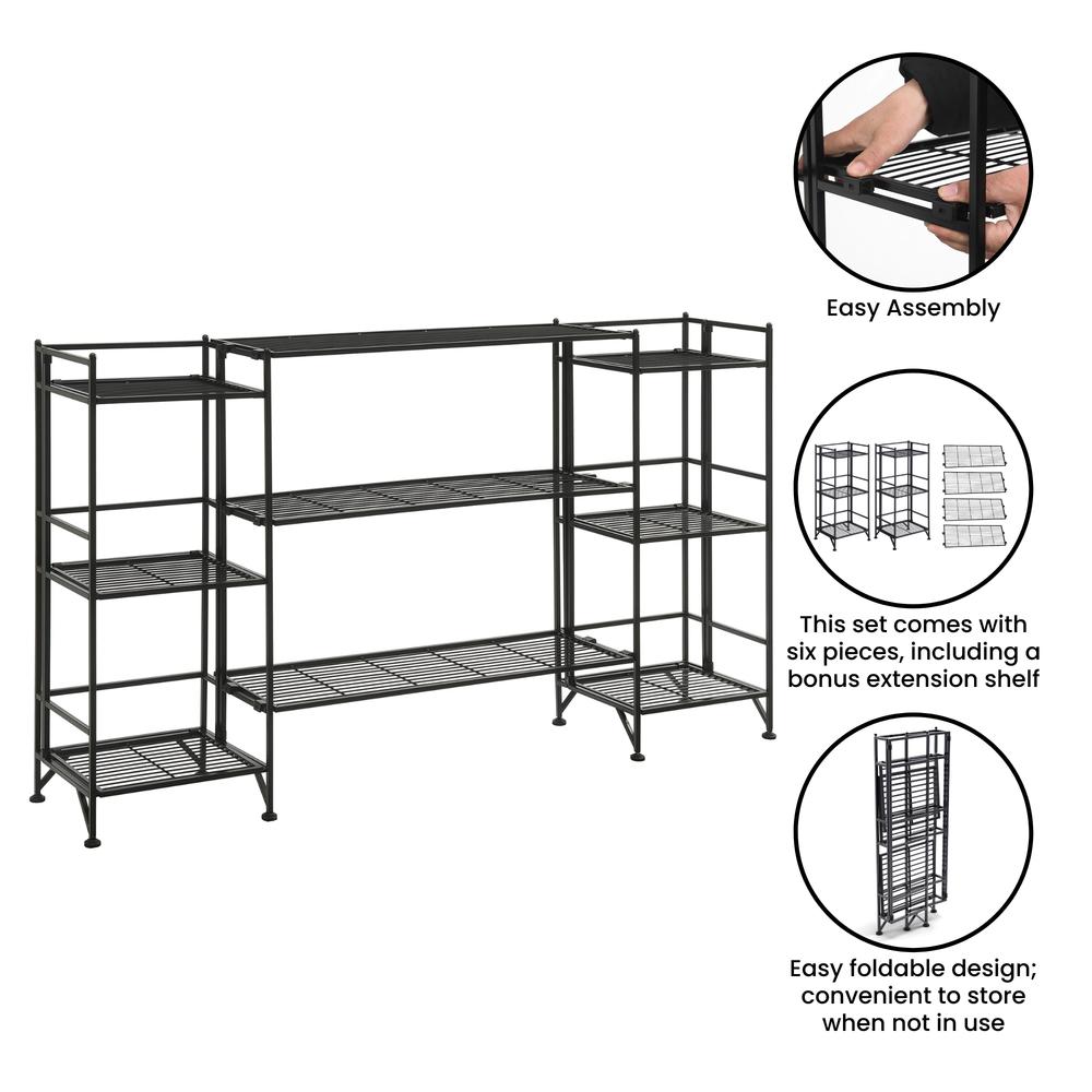 Xtra Storage 3 Tier Folding Metal Shelves with Set of 3 Deluxe Extension Shelves. Picture 7