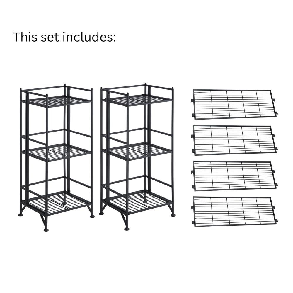 Xtra Storage 3 Tier Folding Metal Shelves with Set of 3 Deluxe Extension Shelves. Picture 2