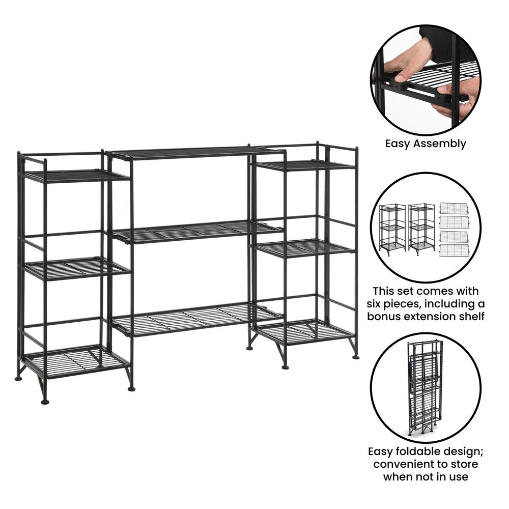 Xtra Storage 3 Tier Folding Metal Shelves with Set of 3 Extension Shelves. Picture 7