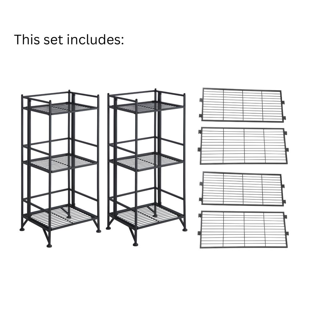 Xtra Storage 3 Tier Folding Metal Shelves with Set of 3 Extension Shelves. Picture 1