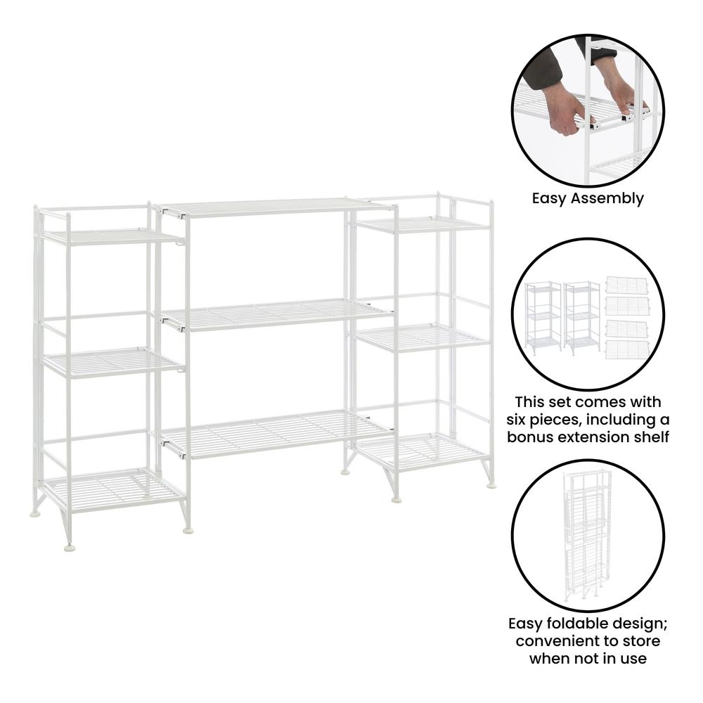 Xtra Storage 3 Tier Folding Metal Shelves with Set of 3 Extension Shelves. Picture 7
