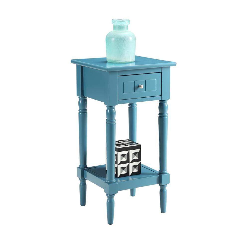 French Country Khloe 1 Drawer Accent Table with Shelf Blue. Picture 3