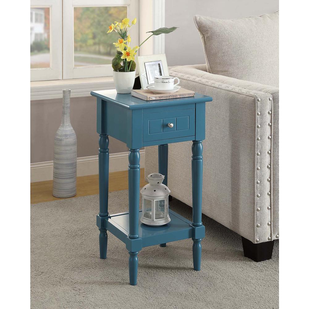 French Country Khloe 1 Drawer Accent Table with Shelf Blue. Picture 2