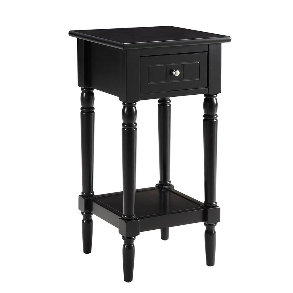 French Country Khloe 1 Drawer Accent Table with Shelf Black. Picture 1