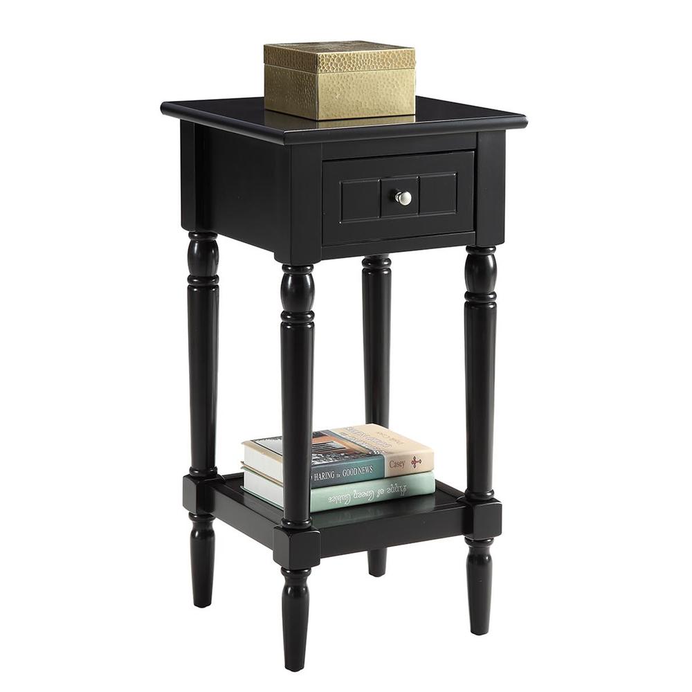 French Country Khloe 1 Drawer Accent Table with Shelf Black. Picture 3