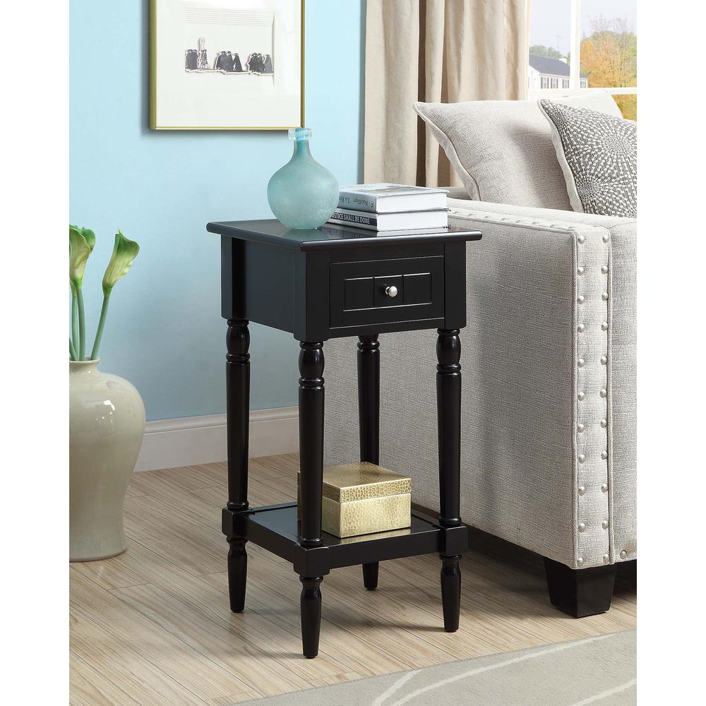 French Country Khloe 1 Drawer Accent Table with Shelf Black. Picture 2