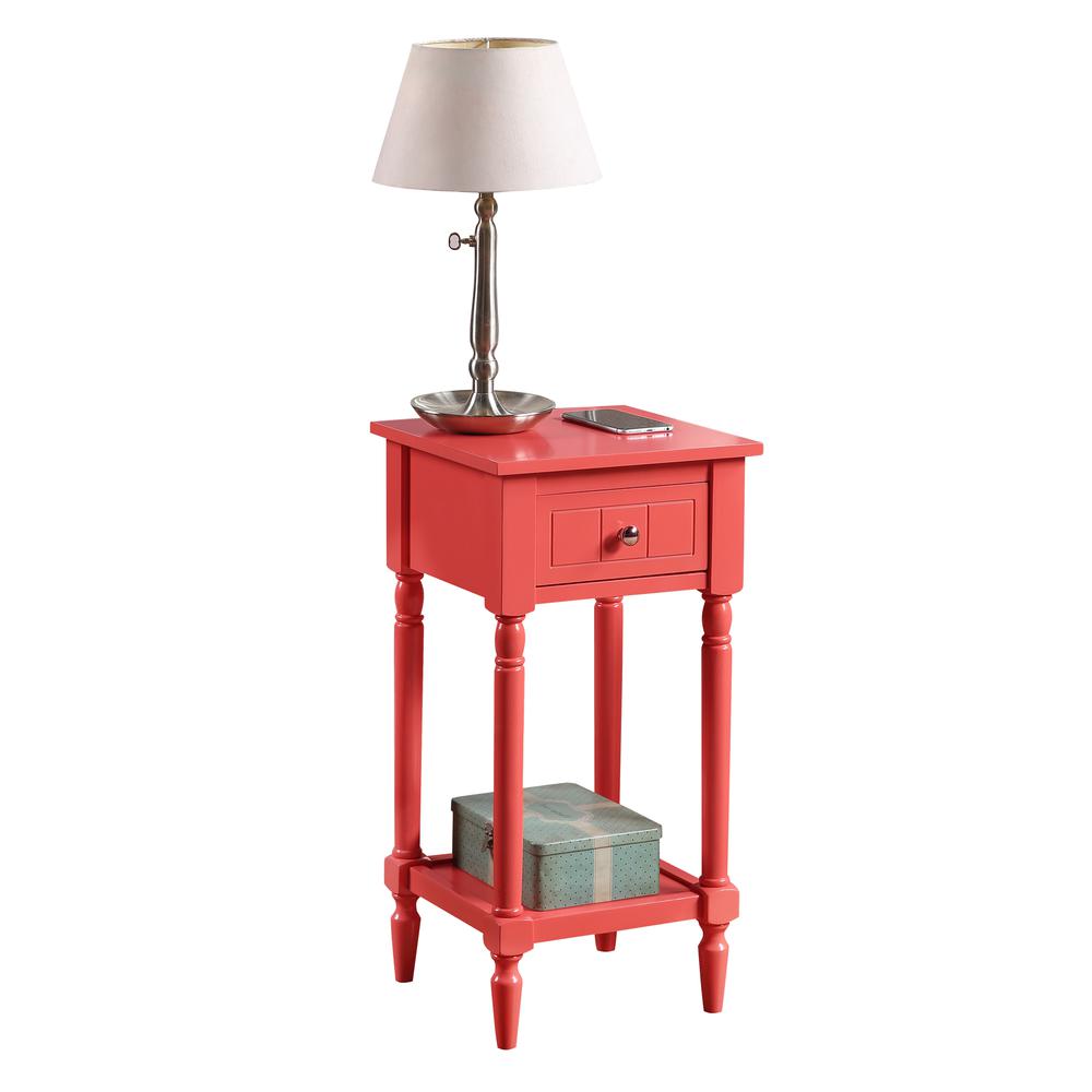 French Country Khloe 1 Drawer Accent Table with Shelf Coral. Picture 2