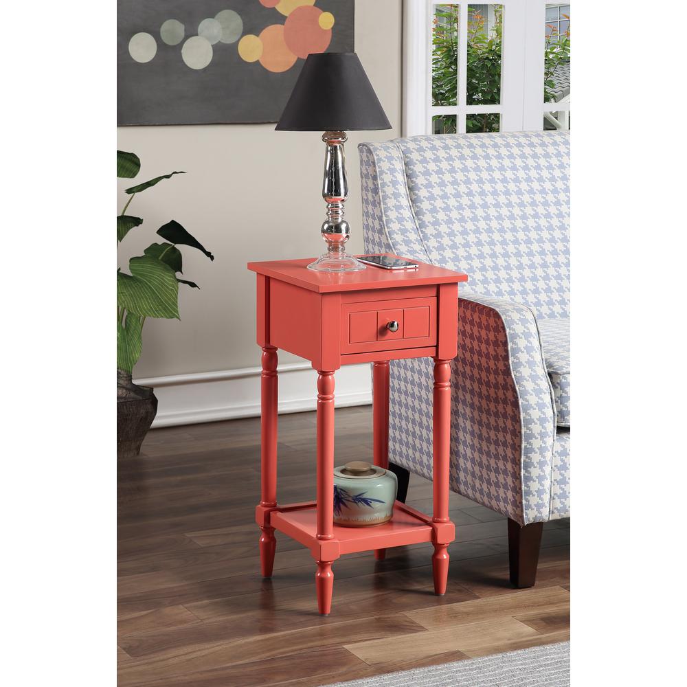 French Country Khloe 1 Drawer Accent Table with Shelf Coral. Picture 6
