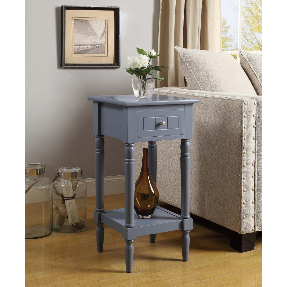French Country Khloe 1 Drawer Accent Table with Shelf Gray. Picture 2