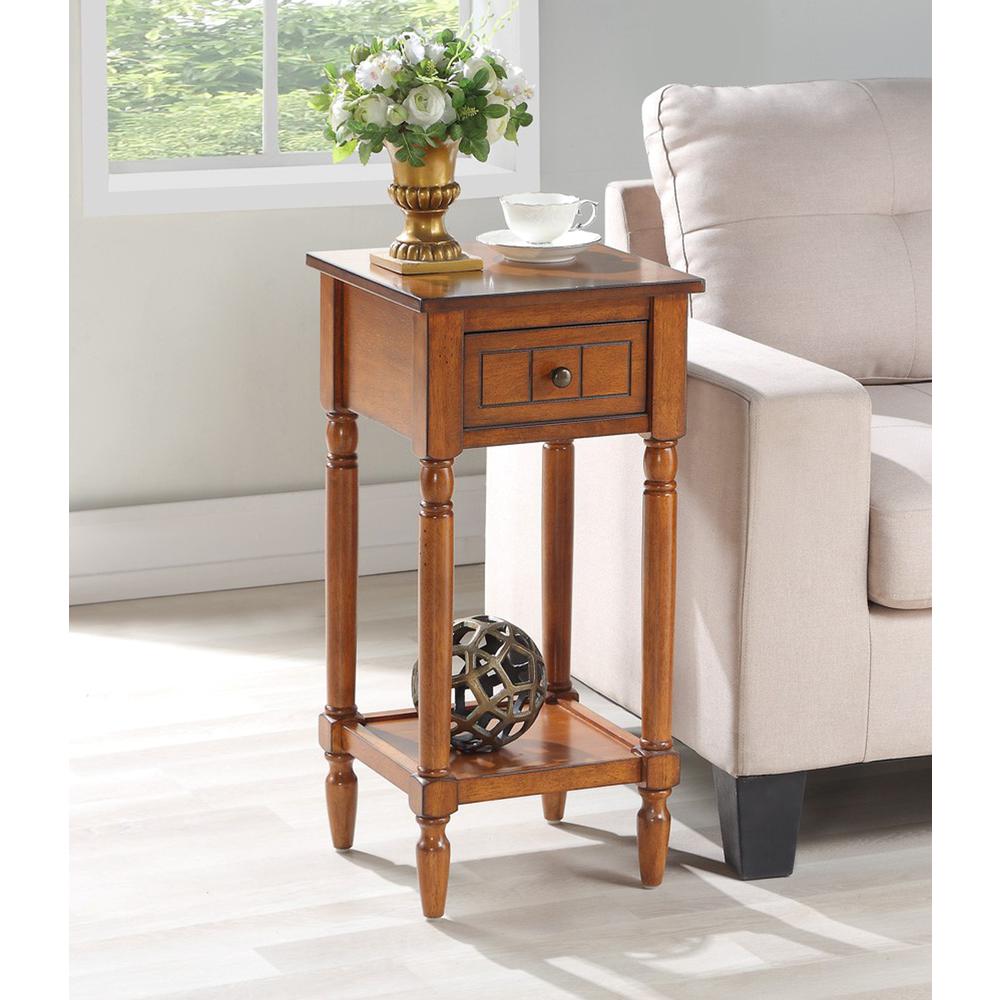 French Country Khloe 1 Drawer Accent Table with Shelf Walnut. Picture 2
