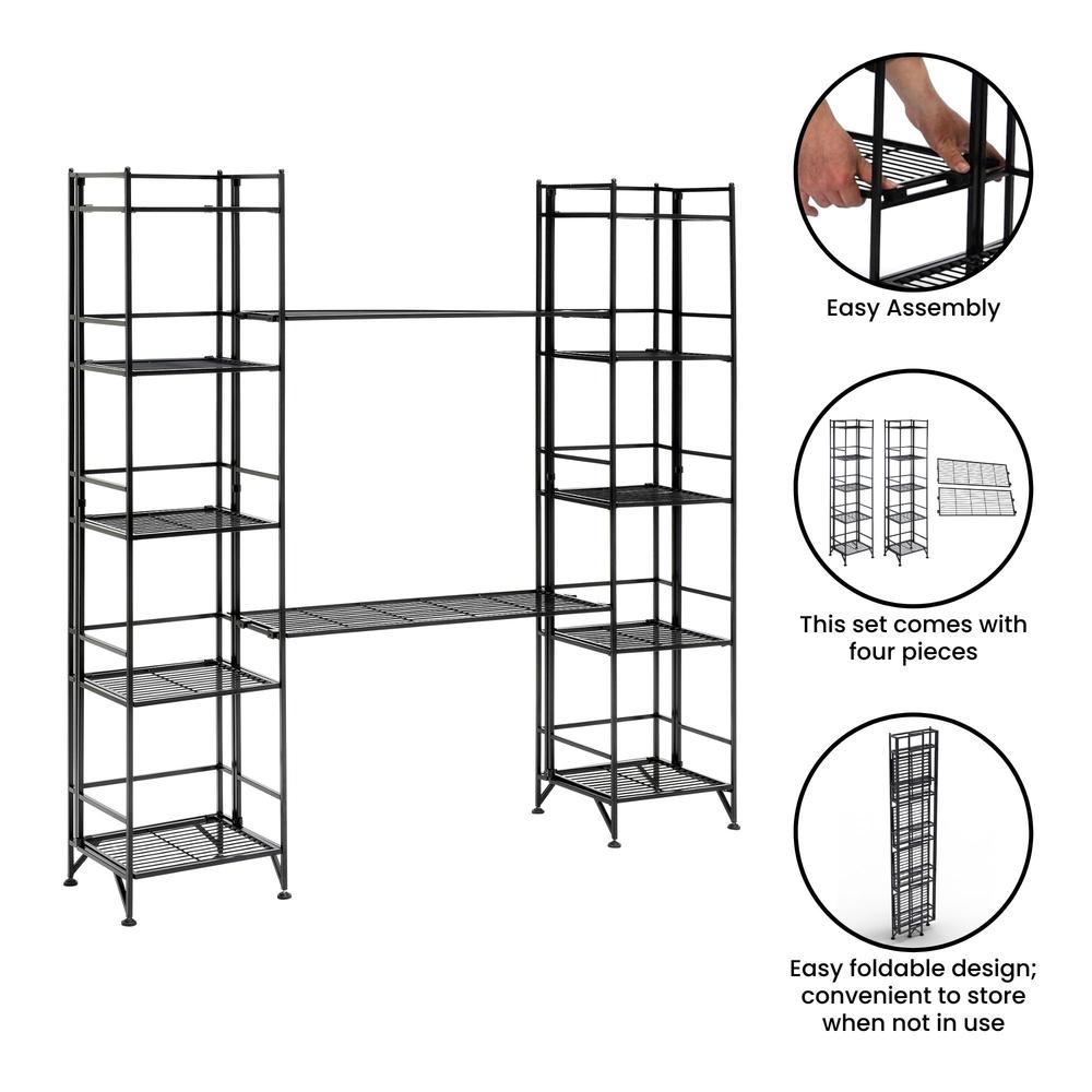 Xtra Storage 5 Tier Folding Metal Shelves with Set of 2 Deluxe Extension Shelves. Picture 3
