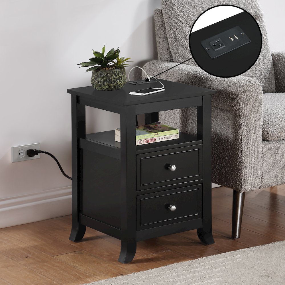 Melbourne 2 Drawer End Table with Charging Station and Shelf. Picture 6