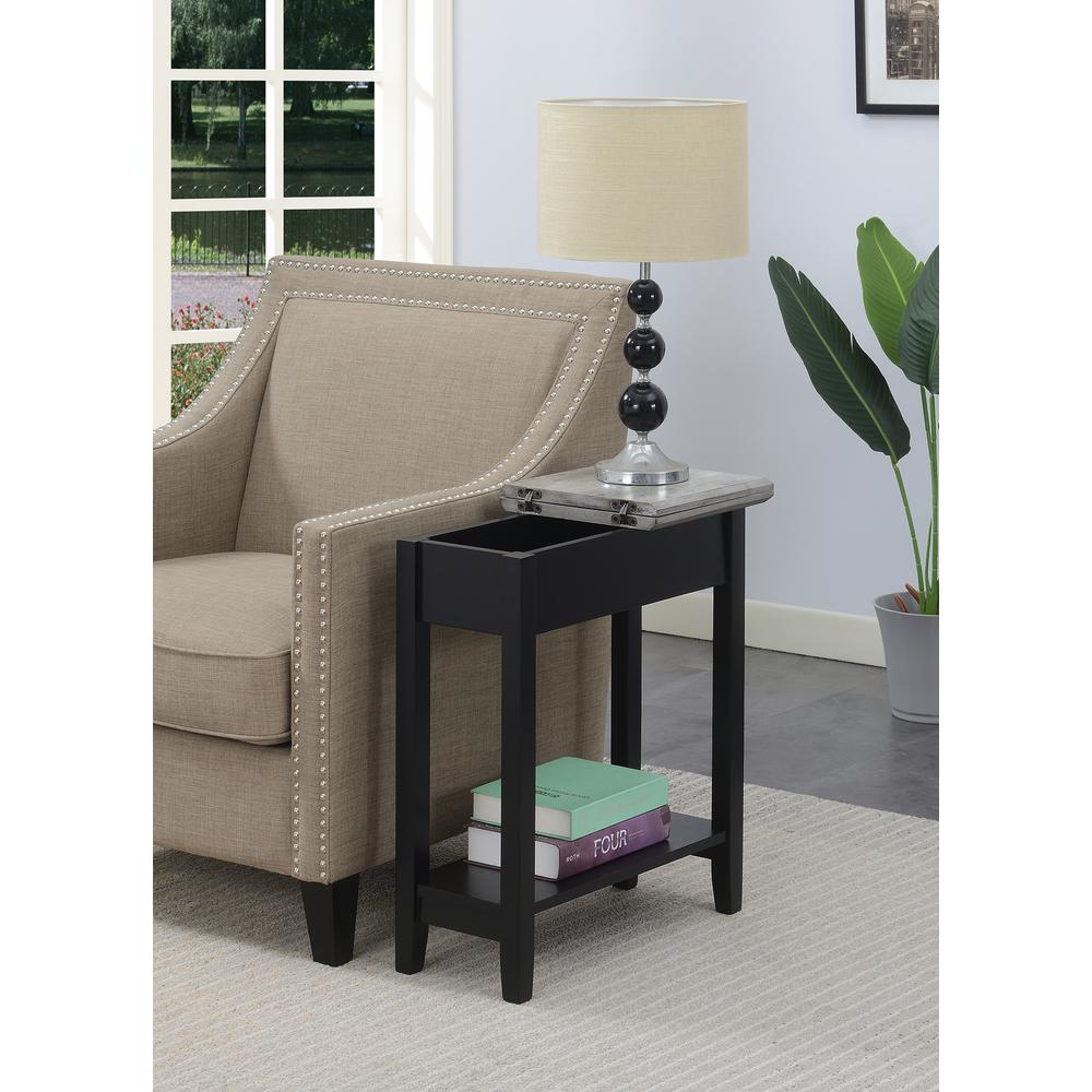 American Heritage Flip Top End Table, Faux Birch/Black. Picture 2