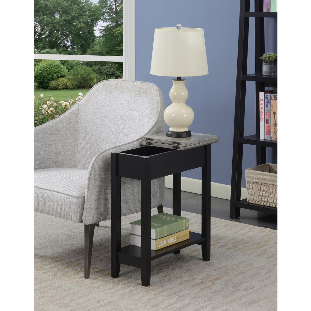 American Heritage Flip Top End Table, Faux Birch/Black. Picture 3