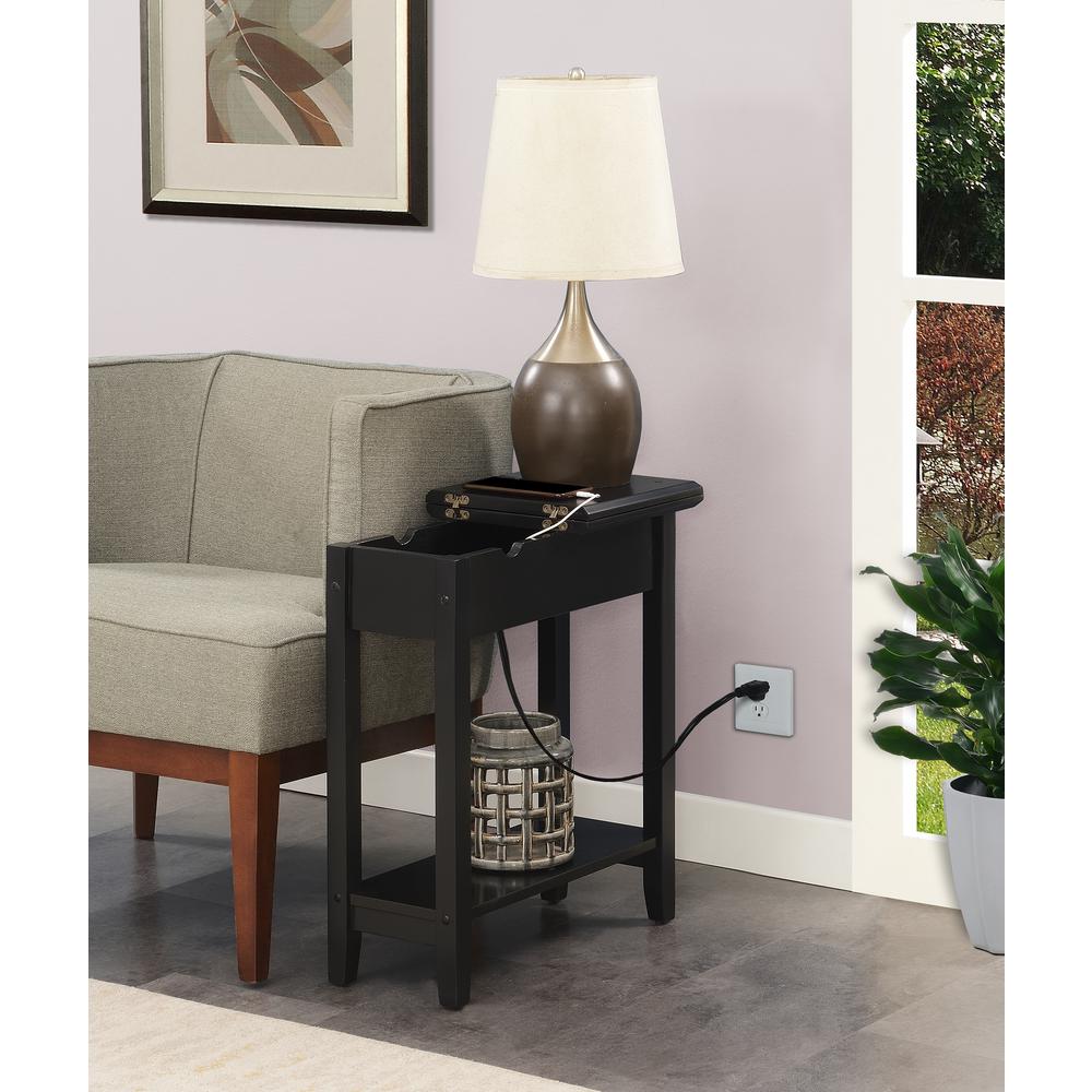 American Heritage Flip Top End Table With Charging Station, Black. Picture 4