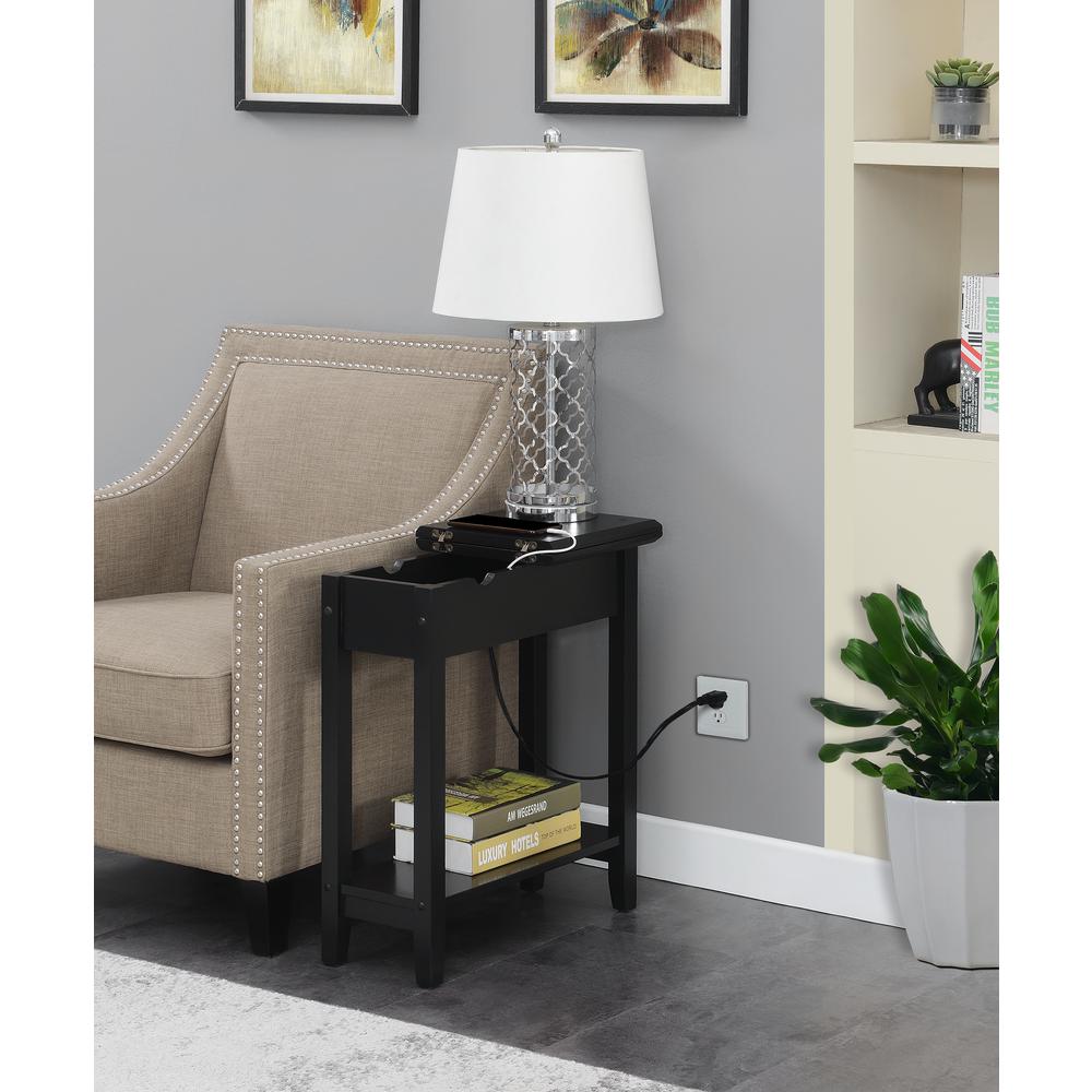 American Heritage Flip Top End Table With Charging Station, Black. Picture 5